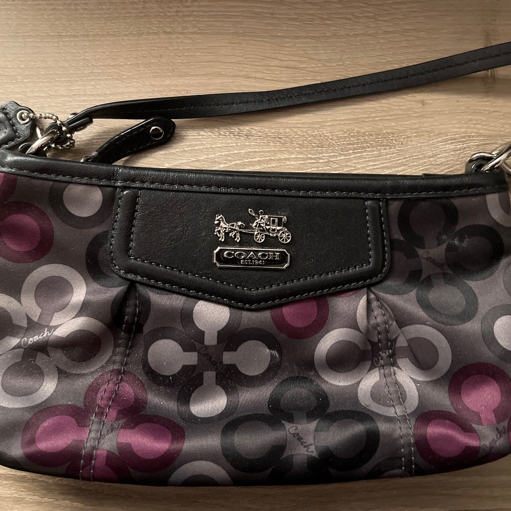 Coach Wristlet (large) - Grey/Black/Purple Mod Pattern, Excellent Condition!
